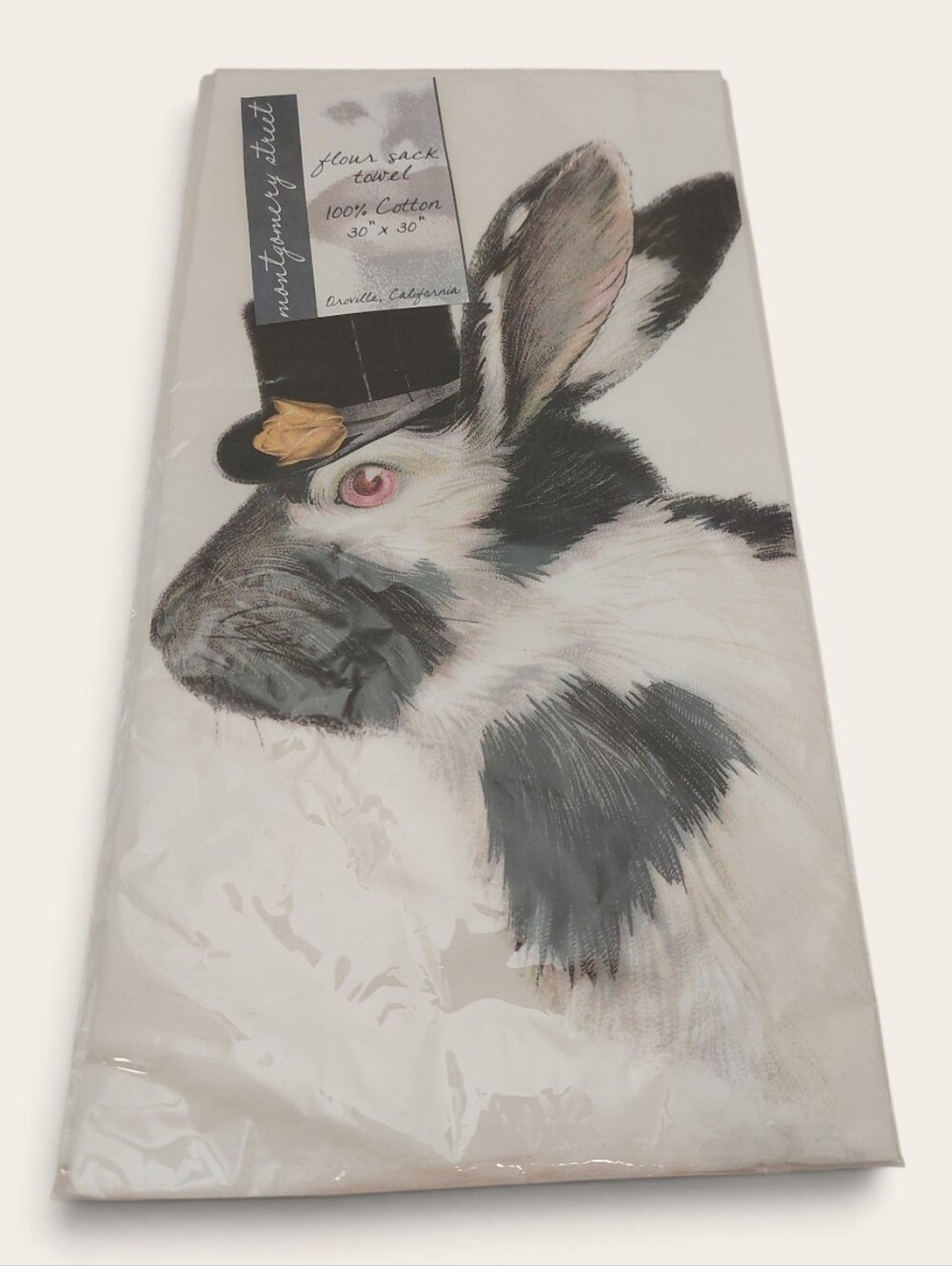NEW Flour Sack Cotton Towel Baking Bunny Black Hat Giftable